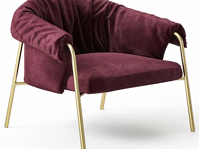Modern Burgundy Velvet Armchair With Gold Metal Legs And Cozy Design 3d model