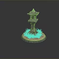 Japanese Stone Lantern Garden Decor With Circular Base And Green Grass
