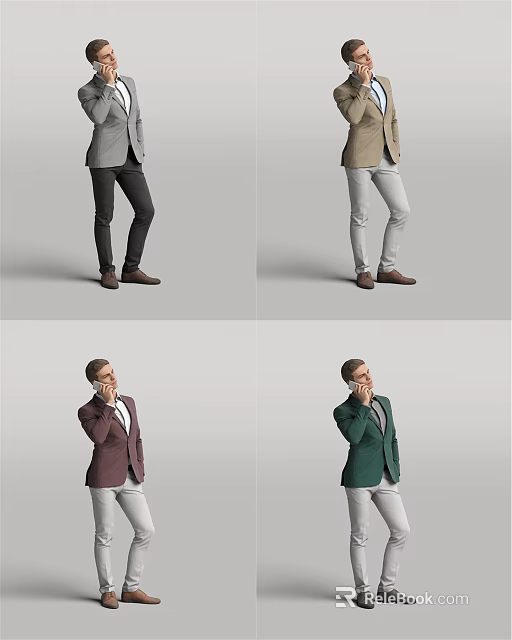 Men Wearing Different Colored Suits Standing In Professional Stylish Attire 3d model 