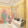 Elegant Luxurious Jewelry Store Interior With Golden Decor Glass Display Counters And Chandeliers