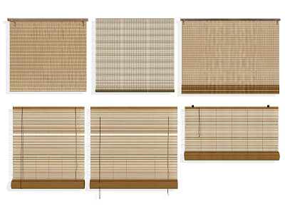 Different Styles of Natural Color Window Blinds with Woven Textures and Bamboo Material 3d model
