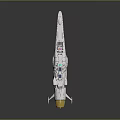 Futuristic Spacecraft Design With Golden Thruster Blue White Body And Deck Equipment