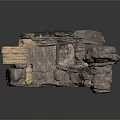 Ruined Stone Structure Interior With Metal Archway Broken Steps And Gravel Ground