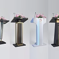 Modern Functional Podiums With Various Designs Microphones And Flower Arrangements 3d model