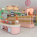 Candy Store With Pastel Colored Interior Balloon Decorations Pink Counter And Display Shelves