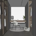 Modern Walk in Closet Interior With Dark Cabinets Mirror Desk White Chair And Round Rug