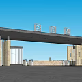 Modern Grand Entrance Gate With Overhanging Roof Glass Doors And Columns