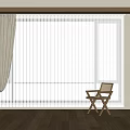 White Window Blinds In Cozy Room Interior With Beige Curtains And Wooden Chair