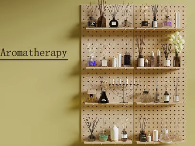 Various Aromatherapy Cosmetics on Pegboard Shelves for Home Decor 3d model