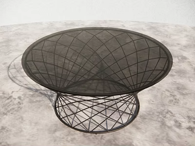 Modern Black Wireframe Dining Table With Round Tabletop And Metal Base Design 3d model