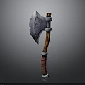 Handcrafted Axe With Metal Blade Carved Patterns And Wooden Handle Red White Wrapping
