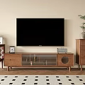 Modern Wooden TV Stand with Glass Doors and Storage in Living Room