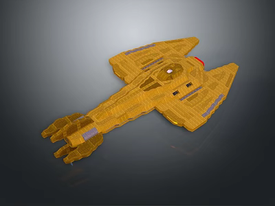 Golden Futuristic Spacecraft Model With Sleek Design And Engines 3d model