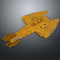 Golden Futuristic Spacecraft Model With Sleek Design And Engines