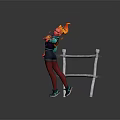 Orange Haired Character In Teal Top Black Shorts Near White Railings On Snowy Ground