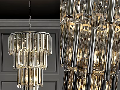 Modern Chandelier With Transparent Glass Tubes And Sleek Metal Frame Design 3d model