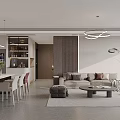 Modern Living and Dining Room Interior With Sofa Dining Table And Pendant Lights