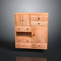 Classic Light Tone Wooden Storage Cabinet With Multiple Drawers And Carved Doors