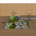 Japanese Garden Decor with Bamboo Fence Stone Path Lanterns and Green Plants
