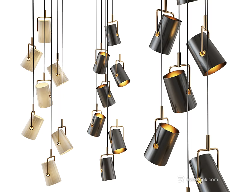 Modern Pendant Lights With Black And Cream Shades And Metallic Hanging Frames 3d model 