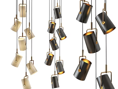 Modern Pendant Lights With Black And Cream Shades And Metallic Hanging Frames 3d model