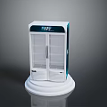 Modern White Computer Cabinet With Double Glass Doors AMP Logo And Stand Base