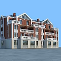 Traditional Townhouse With Red Brick Exterior White Trim Multiple Balconies Sloped Roof And Chimneys