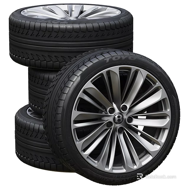 Stacked Car Tires With Alloy Wheel Rim 3d model 