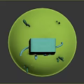Cartoon Electronic Device Featuring Blue Body White Face Smiling Expression Arms Legs On Green Grass