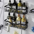 Modern Black Wall Mounted Bathroom Shelf Organizer with Toiletries and Soap Storage