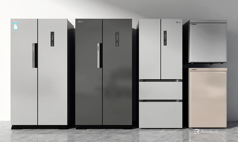 Modern Refrigerators Freezers With Various Styles Different Colors And Sleek Designs On 3d model 