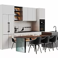 Modern Kitchen Dining Table Set With White Cabinets And Black Chairs 3d model