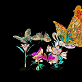 Colorful Decorative Landscape Sculpture with Intricate Butterflies and Floral Designs