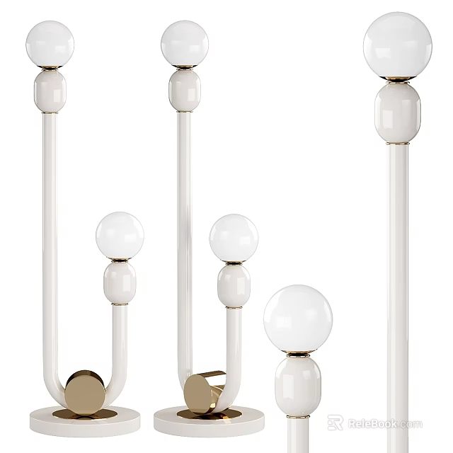 Modern White Floor Lamps With Spherical Globe Design And Metal Base 3d model 