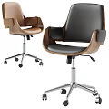 Modern Brown And Black Office Chairs With Leather Seats Wooden Armrests And Metal Wheel Bases