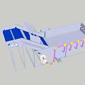 Industrial Conveyor Equipment With Metal Frame Blue Belt And Railings Pipeline Components
