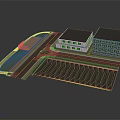 Detailed Architectural Building Model With Parking Lot And Road Layout Design