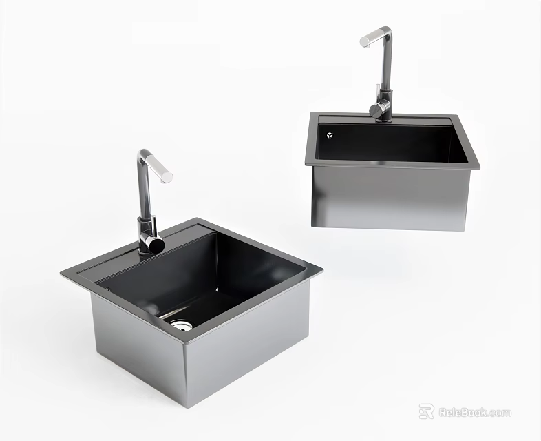 Stainless Steel Kitchen Sink With Modern Faucet For Home Kitchen Setup 3d model 