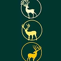 Elegant Deer Silhouette Wall Decor With Circular Frames On Green Background 3d model