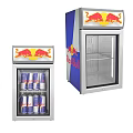 Commercial Refrigerated Display Case with glass door stocked with Red Bull energy drinks and logo