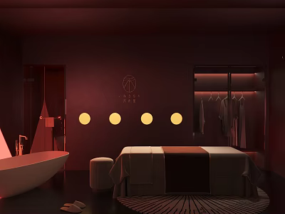 Luxury SPA Sauna Room With Massage Table Bathtub And Round Lights For Relaxation 3d model
