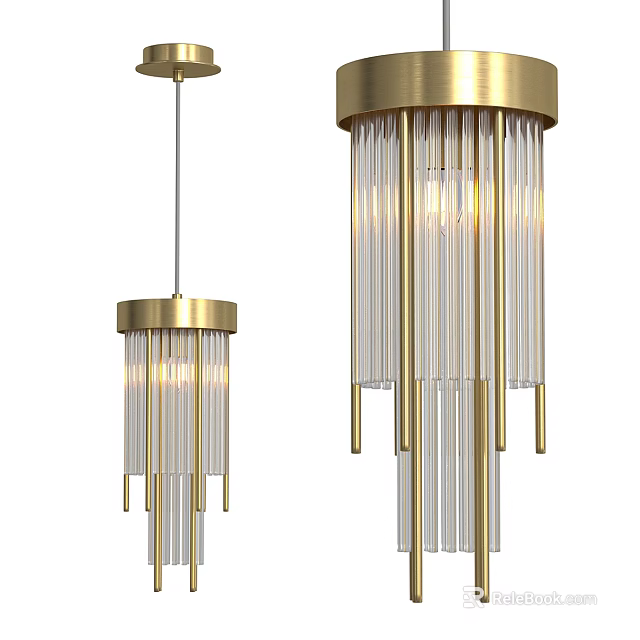 Modern Design Chandeliers With Gold Frames And Transparent Cylindrical Illuminated Pendants 3d model 