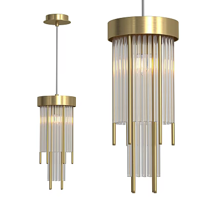 Modern Design Chandeliers With Gold Frames And Transparent Cylindrical Illuminated Pendants 3d model