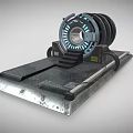 Futuristic Sci Fi Portal Device With Circular Ring Blue Neon Lights And Metal Platform