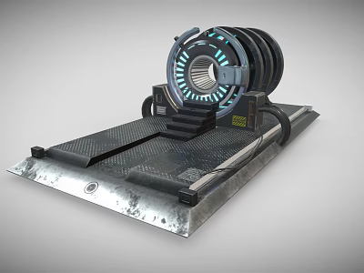 Futuristic Sci Fi Portal Device With Circular Ring Blue Neon Lights And Metal Platform 3d model