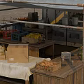Outdoor Gathering Area With Tent Canopies Picnic Tables Storage Boxes And String Lights On Sand
