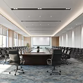 Modern Conference Room Interior Design With Long Table Black Chairs Projection Screen And Carpet