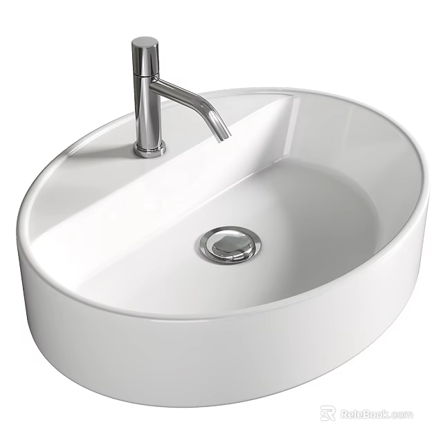 Elegant White Ceramic Oval Countertop Washbasin With Modern Faucet And Sleek Design 3d model 