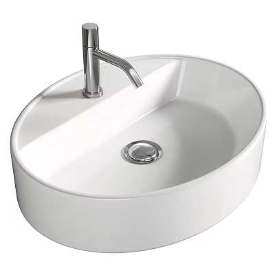 Elegant White Ceramic Oval Countertop Washbasin With Modern Faucet And Sleek Design 3d model