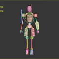 Pink Mechanical Robot With Gold Accents In Standing 3D Model Design